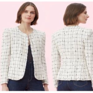 Rebecca Taylor Plaid Tweed Zip Jacket, Ivory/Black, SIZE 4 - NWT